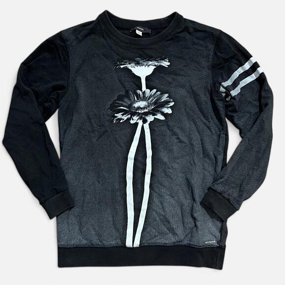 Diesel Black & White Floral Monochromatic Striped Sleeve 78 Back Sweater XXS - Picture 1 of 8